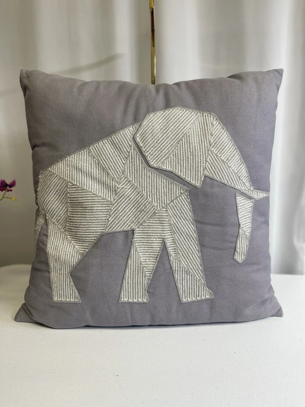 Brooklyn Loom Gray Elephant Throw Pillow Geometric Applique Decorative Accent